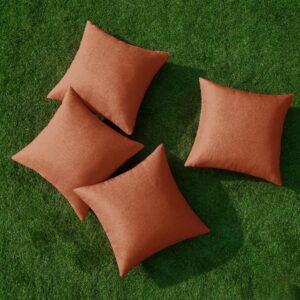 MIULEE Fall Pack of 4 Decorative Outdoor Throw Pillow Covers Linen Waterproof Pillow Covers Farmhouse Cushion Cases for Patio Garden Tent Balcony Couch Sofa 16x16 inch Rust