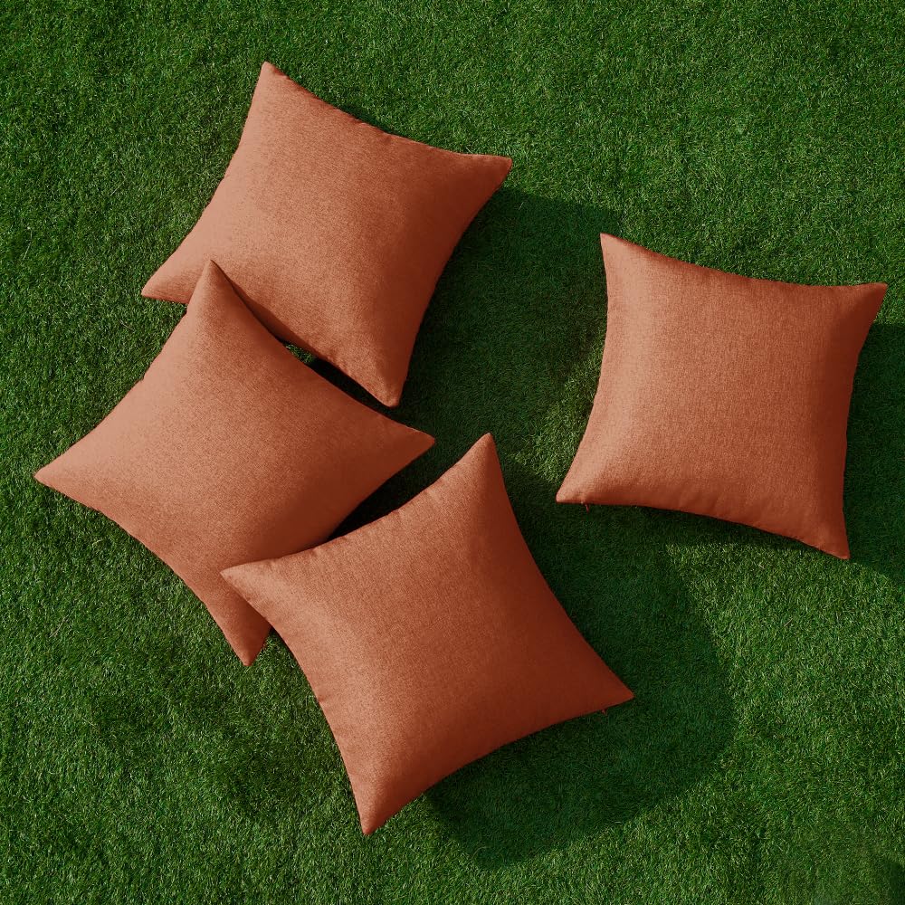 MIULEE Fall Pack of 4 Decorative Outdoor Throw Pillow Covers Linen Waterproof Pillow Covers Farmhouse Cushion Cases for Patio Garden Tent Balcony Couch Sofa 16x16 inch Rust