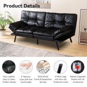 Hcore, Convertible Sleeper, Memory Foam Futon Couch,Loveseat Bed,Small Splitback Modern Sofa Sofabed, Standard Black