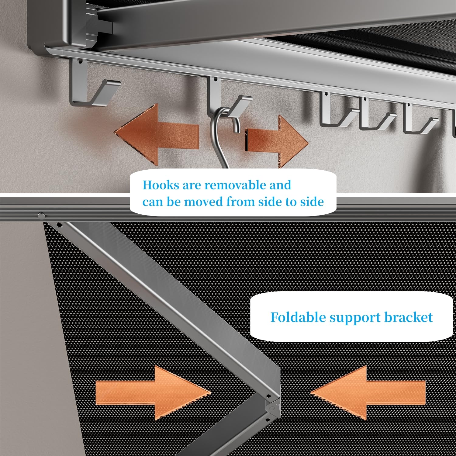 KATASKI Wall Mounted Drying Rack with Hooks, Drying Rack, Folding, Telescopic, Folding Drying Rack for Shoes, Socks, Underwear Drying Racks (Mesh Gray)