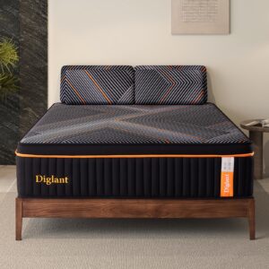 diglant twinxl mattress, 14 inch plush hybrid mattress, black memory foam with individually pocket coils mattress twinxl size in box, euro top mattress for pressure relief,balanced support, 39"*80"