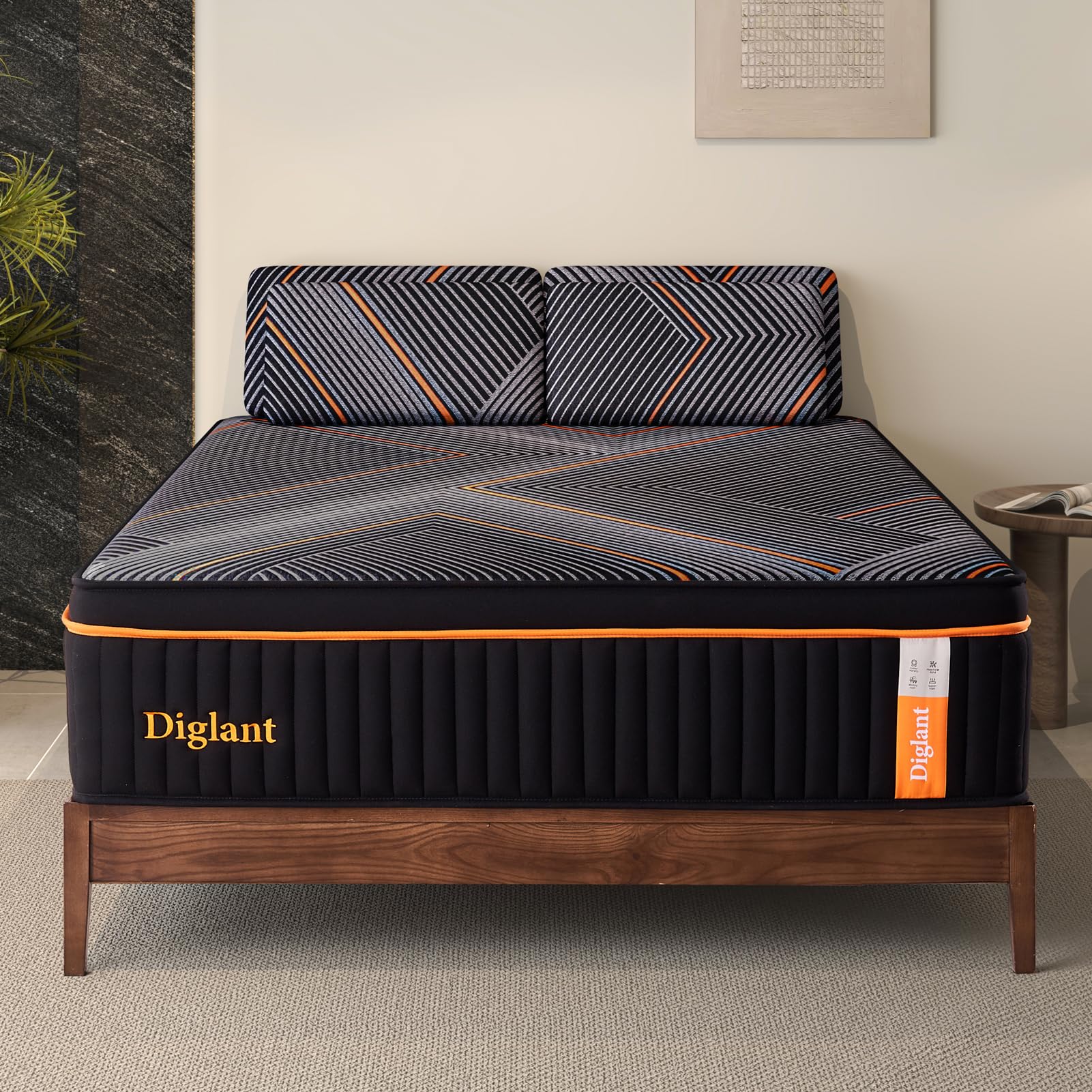 DIGLANT Full Mattress, 14 Inch Plush Hybrid Mattress, Black Memory Foam with Individually Pocket Coils Mattress Full Size in Box, Euro Top Mattress for Pressure Relief,Balanced Support, 54"*75"