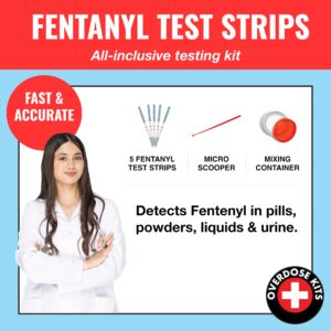 Fentanyl Test Strip Kit - Includes 5 Fentanyl Test Strips, Mixing Container, 10mg Spoon and Instructions - 5 Pack