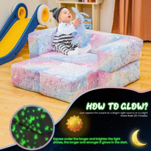 furlinkhm Modular Kids Play Couch,Glow in The Dark Kids Play Couch Toddler Couch,Nugget Couch for Kids,Convertible Baby Fold Out Play Foam and Floor Cushion for Bedroom and Playroom(Rainbow+Unicorn)