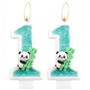 ininger panda happy birthday cake topper number 11 candle panda bear bamboo 11th birthday cake decoration jungle animals theme party birthday supplies for boys girls kids (11th green)