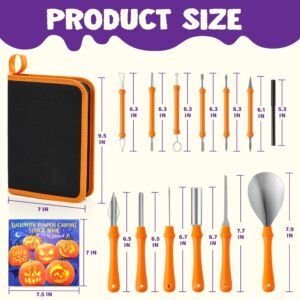 JOYIN 14 Pcs Halloween Pumpkin Carving Kit, Professional Carving Set with Handbag, 12 Stencils, Stainless Steel Double-side Sculpting Tools for Jack-o-Lantern DIY Kids Party Decoration Craft Supplies