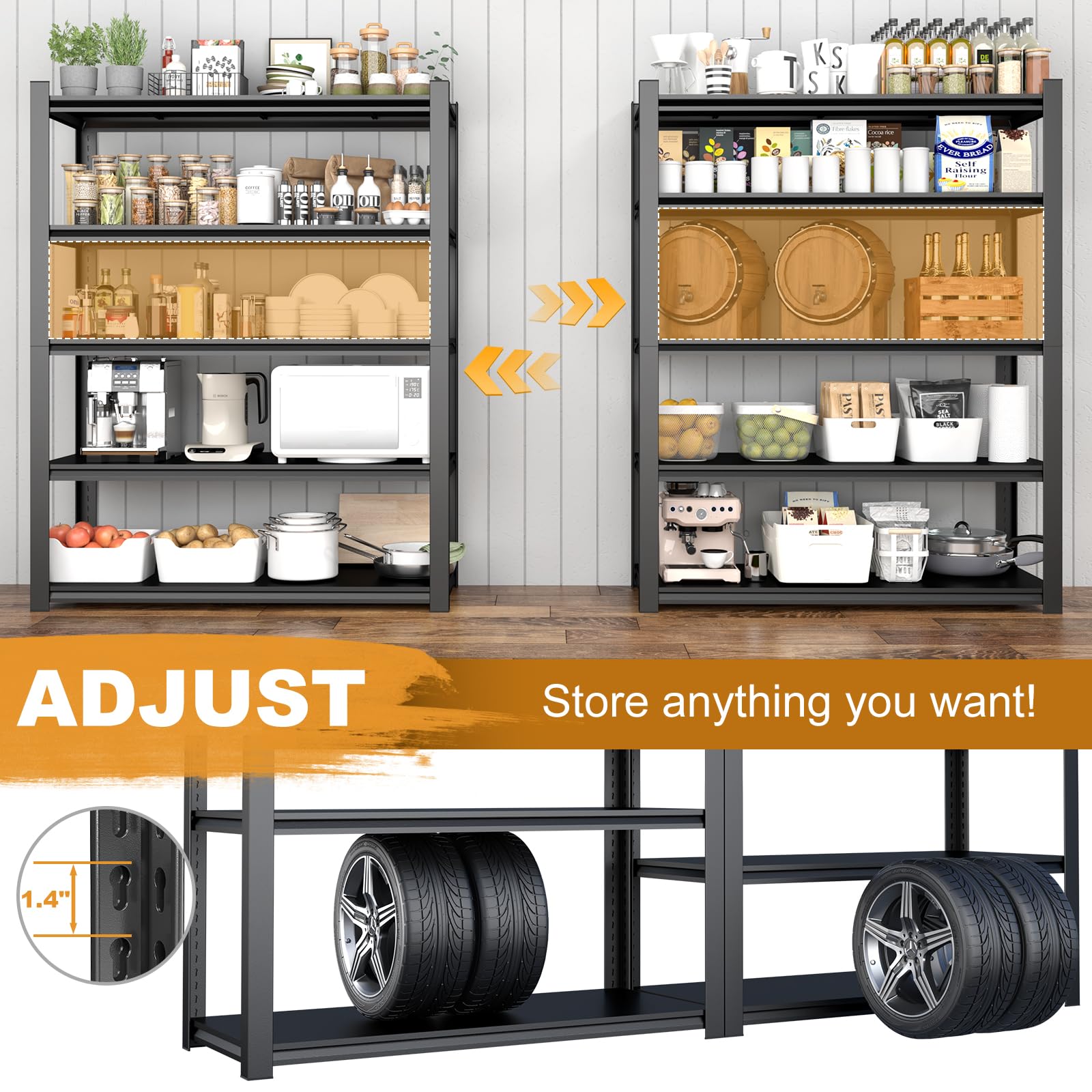 STEELIST 3000LBS Garage Shelves, 48W Metal Shelves for Storage, 5-Tier Shelving Unit with Adjustable Shelves, 24" D X 47.2" W X 84" H Industrial Shelving Utility Shelf for Warehouse, Basement