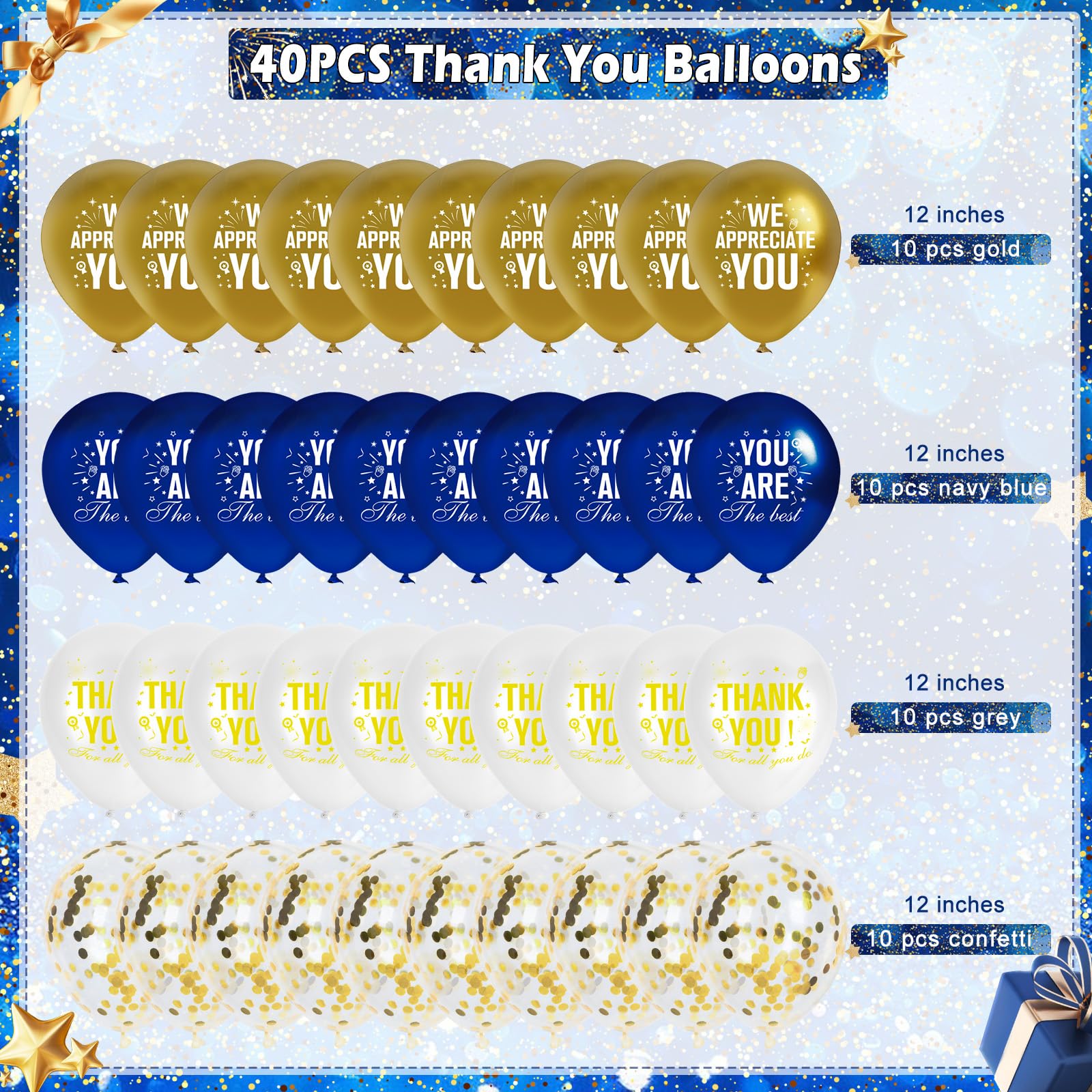 Thank You Balloons We Appreciate You Decorations Blue and Gold Employee Appreciation Balloons Decorations Employee Staff Appreciation Gifts Thank You for All You Do Balloons for Staff Teacher Nurse