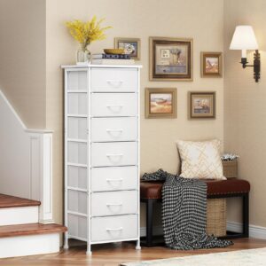 Fixwal White Tall Dresser for Bedroom, Storage Dresser Organizer with 7 Fabric Drawers, Nightstand Furniture in Closet, Entryway, Hallway