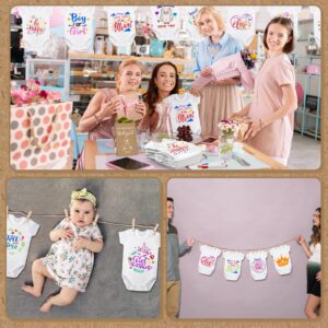 Panitay 126 Pcs DIY Baby Bodysuit Baby Shower Set Rustic Kraft Baby Shower Game Sign DIY Baby Bibs 25 Blank White Newborn Bodysuit 25 Fabric Marker 25 Stencils 24 Markers 1 Sign for Gender Reveal