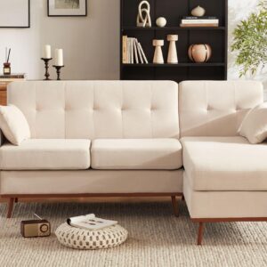 Weture 80" L Shape Couch with Extended Convertible Chaise, Comfy Sectional Couches for Living Room, 3 Seater Couch L Shaped Sofa for Small Spaces(Linen-Beige)