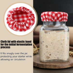 4pcs Cloth Covers for Sourdough Starter Jar, Plaid Cotton Cloth Cheese Bread Fermentation Jar Covers Elastic Unbleached Reusable Cloth lid Cover Sourdough Bowl Cover for 3-4 Inch Jar Mouth (Red)