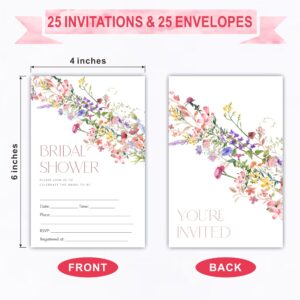 DYIRBIIY Floral Bridal Shower Invitations, 25 Spring Wild Flower Fill In Style Invitations With Envelopes For New Couples, Mr And Mrs, Newlyweds Invites, Party Favor & Decorations