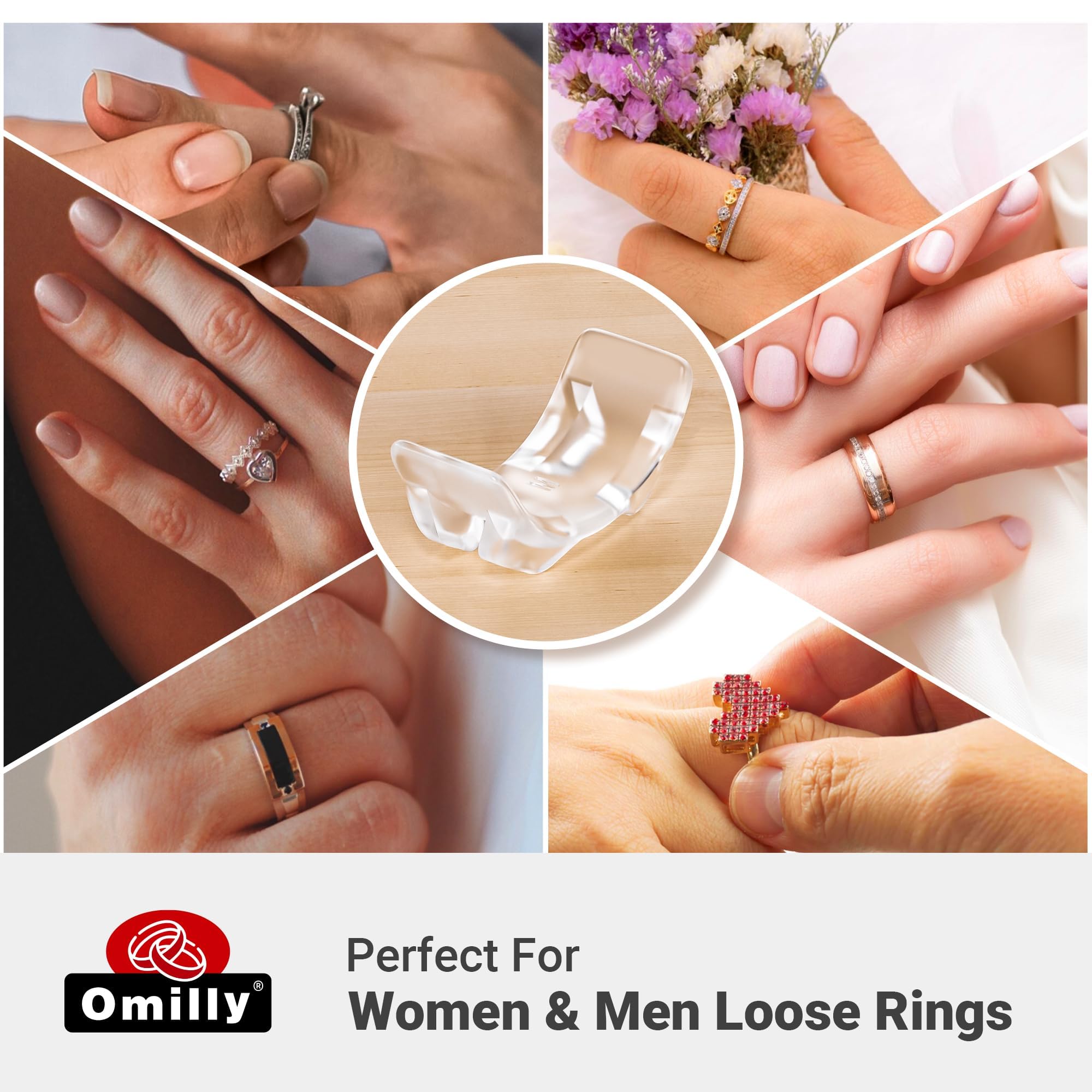 Omilly Ring Sizers for Loose Rings,8 Pack 8 Sizes Ring Guards,Silicone Ring Size Adjuster Invisible Ring Fitter for Different Band Widths for Women and Men