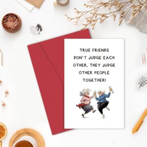 Inbufruy Funny Best Friend Birthday Card, Hilarious Birthday Card for Bestie, Friendship Thank you Card for Her, True Friends Don't Judge Each Other They Judge Other People Together