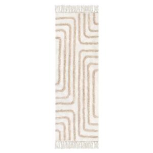 Lahome Labyrinth Runner Rug, 2x6 Boho Bathroom Runner Rug Tufted Runners for Hallway 6ft with Tassels, Cotton Washable Rug Maze Runner Rug for Entryway Indoor Laundry (Beige/Tan)