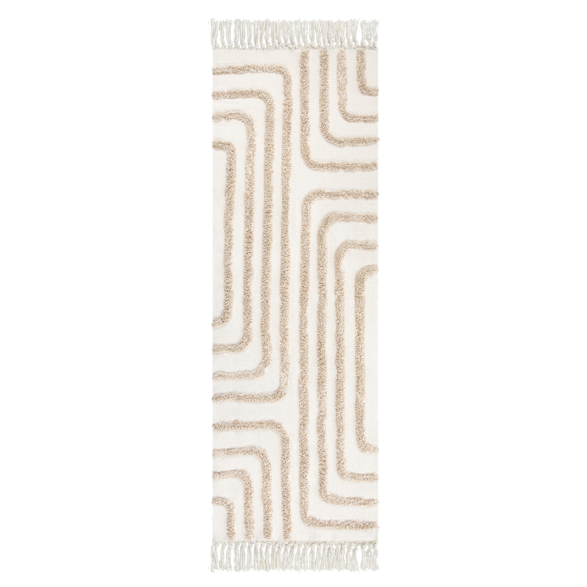 Lahome Labyrinth Runner Rug, 2x6 Boho Bathroom Runner Rug Tufted Runners for Hallway 6ft with Tassels, Cotton Washable Rug Maze Runner Rug for Entryway Indoor Laundry (Beige/Tan)