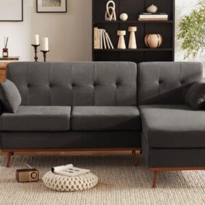 Weture 80" L Shape Couch with Extended Convertible Chaise, Comfy Sectional Couches for Living Room, 3 Seater Couch L Shaped Sofa for Small Spaces(Linen-Dark Grey)