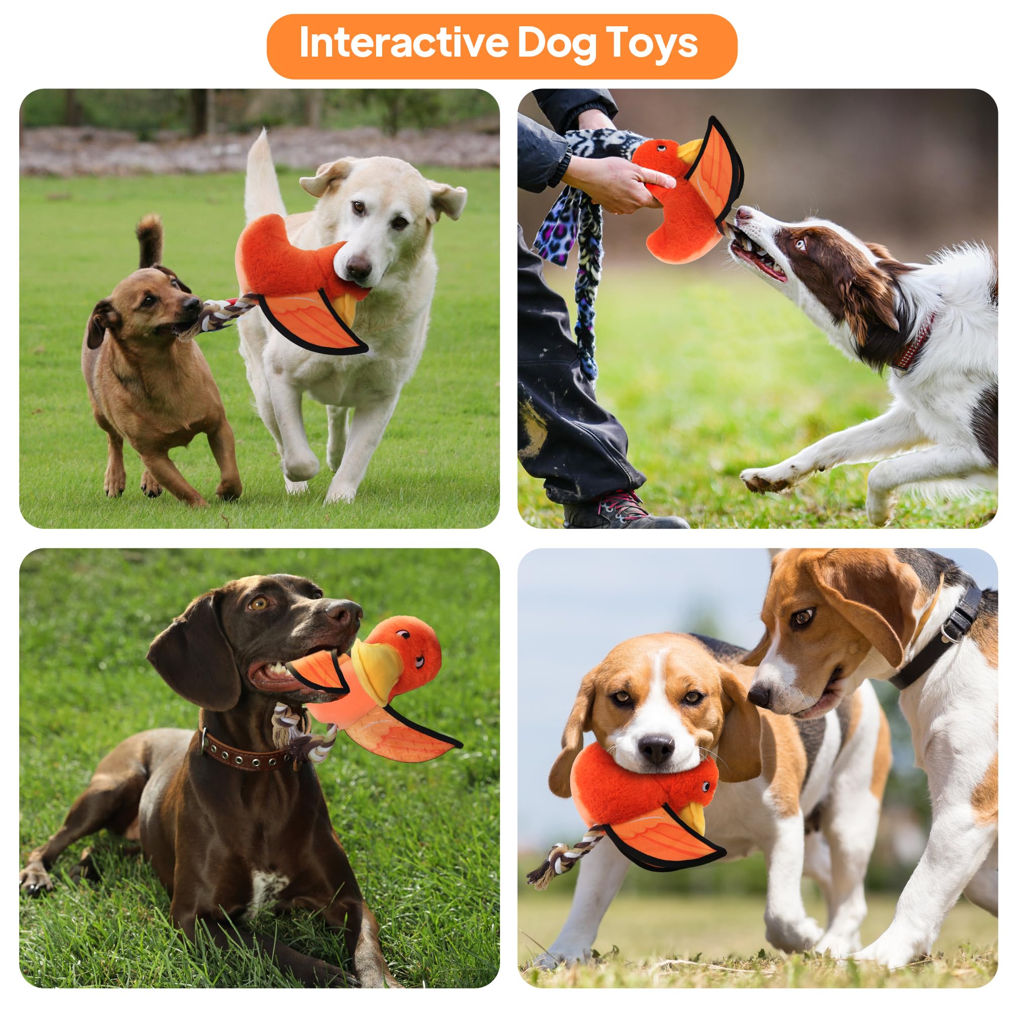 PetiFine Dog Toys, Squeaky Dog Toys for Aggressive Chewers, Stuffed Animals Dog Toys to Keep Them Busy, Interactive Tug of War Dog Toy for Small, Medium and Large Dogs