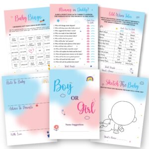 woodamore baby gender reveal games for guests - fun baby bingo for baby shower games boy or girl gender reveal decorations, mommy or daddy, old wives tales gender reveal party games, baby reveal ideas