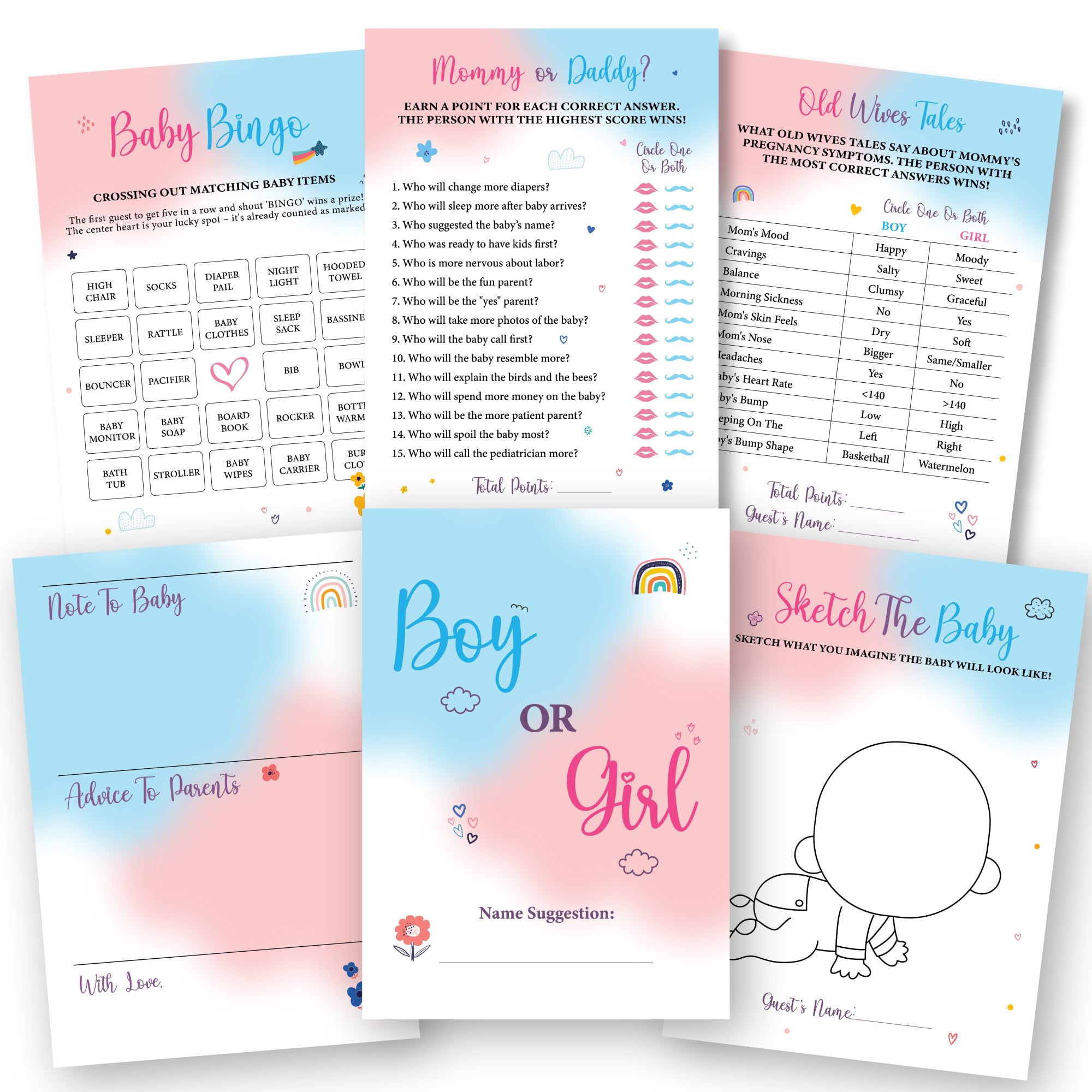 Woodamore Baby Gender Reveal Games For Guests - Fun Baby Bingo For Baby Shower Games Boy Or Girl Gender Reveal Decorations, Mommy Or Daddy, Old Wives Tales Gender Reveal Party Games, Baby Reveal Ideas