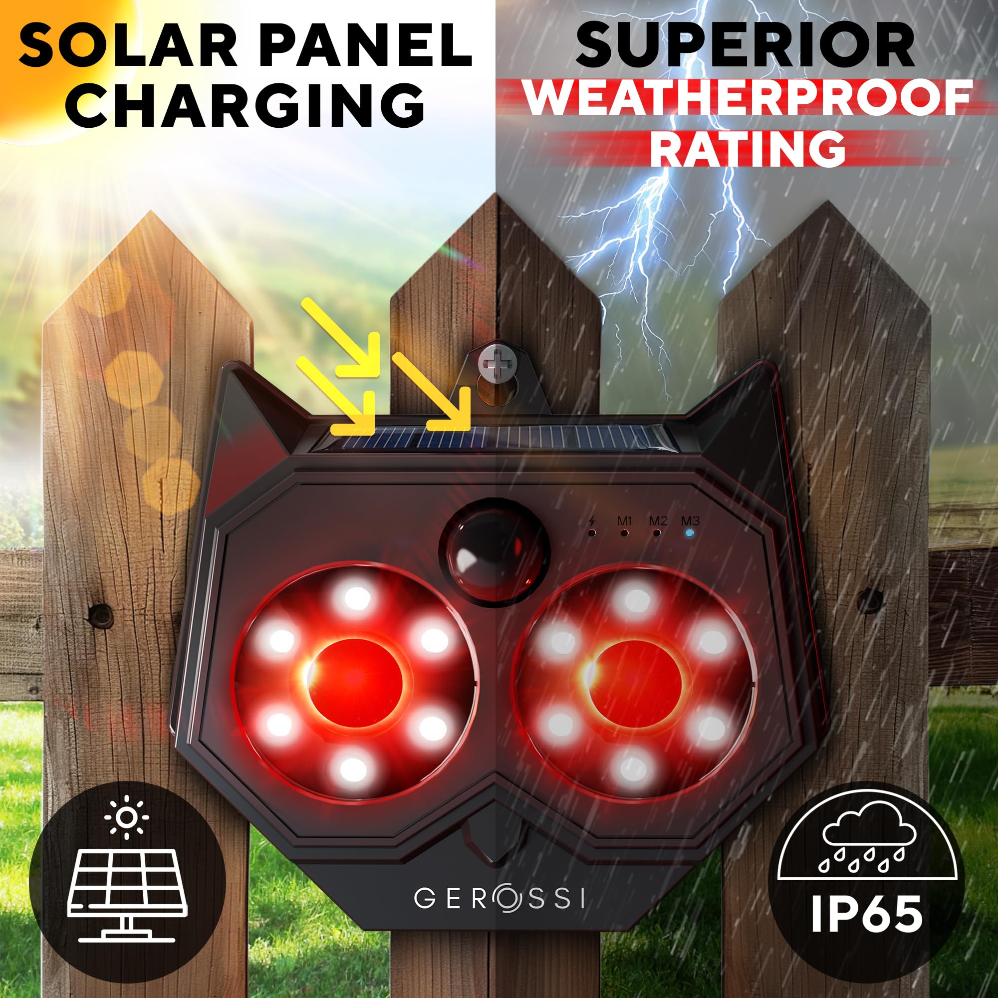 Upgraded Animal Deterrent 2 Pack - Solar Powered Design w/Motion Activated Predator Eyes - Effective Repellent Device for Coyote, Deer, Fox, Raccoon - Predator Lights for Chicken Coop, Farm, Yard