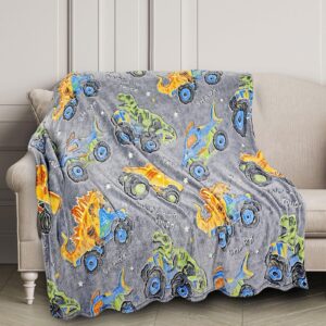 dinosaur toys gifts for boys kids dino shark truck glow in the dark blanket best birthday christmas valentine's day easter presents for age 1 2 3 4 5 6 7 8 9 10 years old child teen soft throw 60"x50"