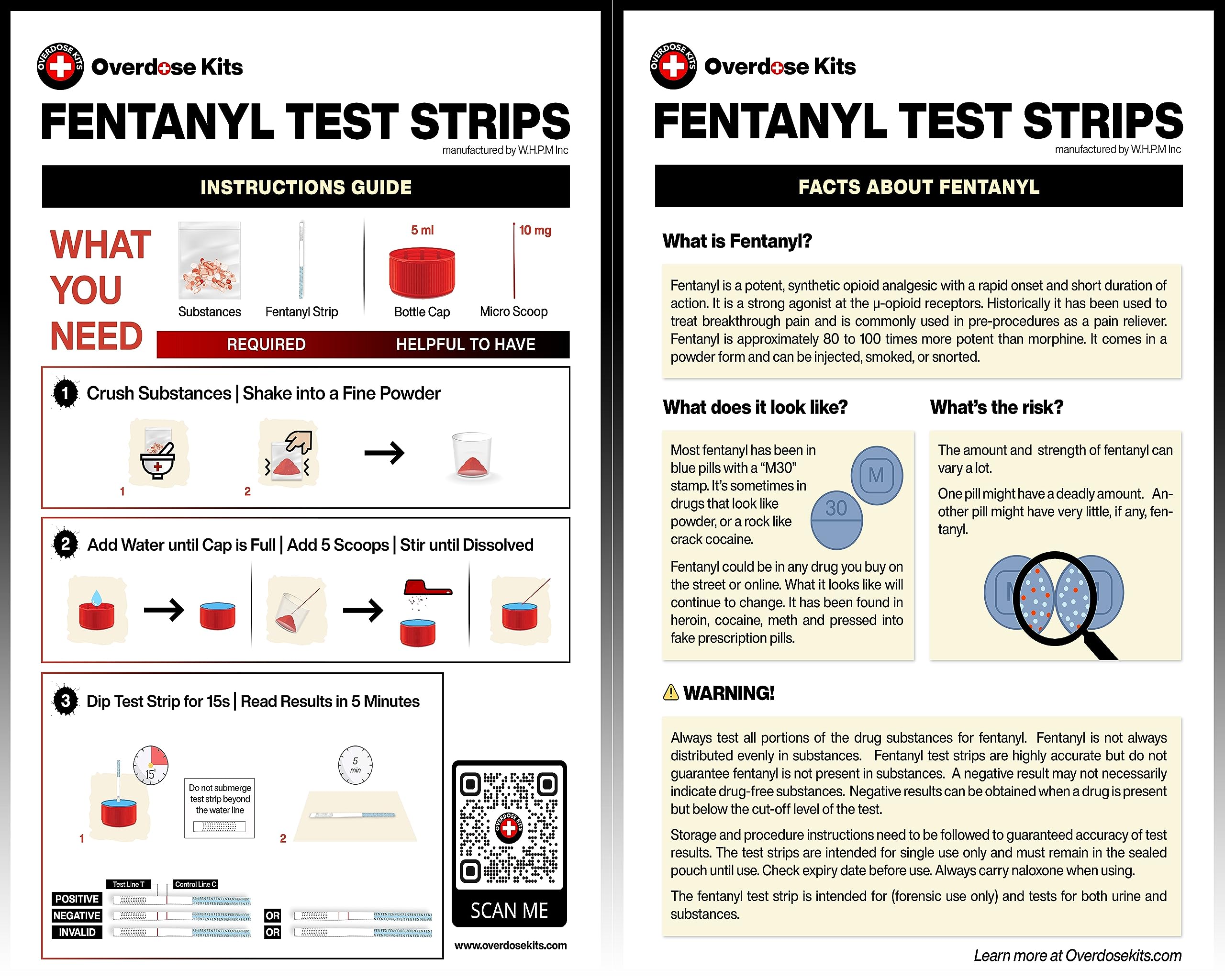 Fentanyl Test Strip Kit - Includes 5 Fentanyl Test Strips, Mixing Container, 10mg Spoon and Instructions - 5 Pack