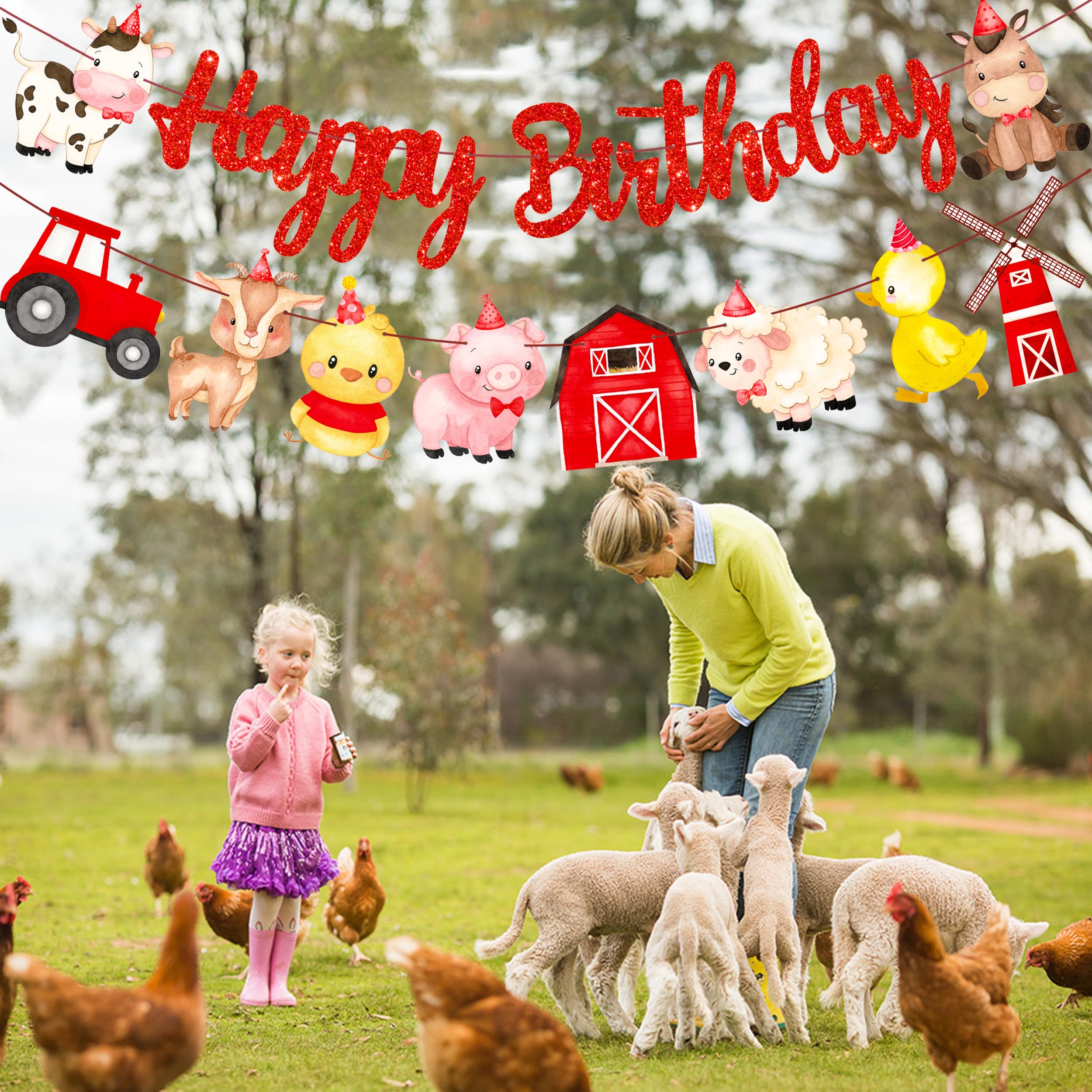 Farm Birthday Party Decorations Red Farm Happy Birthday Banners Farm Animal Party Decorations for Farm Barnyard Birthday Party Barn Theme Baby Shower Supplies