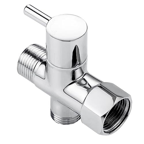 Kqcibz Brass T Adapter Brass T Adapter with Shut-Off Valve 3-Way Tee Connector 7/8In X 7/8In X G1/2 for Toilet Bidet Sprayer, Silver