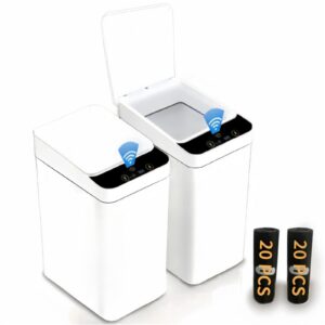 nraykoley bathroom trash can with lid, 2 pack 3.2 gallon touchless bathroom trash can, plastic trash bin, slim garbage can with quick pop-up lid, electric smart waste can for bedroom office kitchen