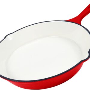 Healthy Choices 8" Small Enameled Cast Iron Skillet & 1 Qt Enameled Cast Iron Saucepan with Lid, Red Enameled Set, Heavy Duty, Indoor and Outdoor Use, Dishwasher Safe, Bake, All Cooktops upto 500°F