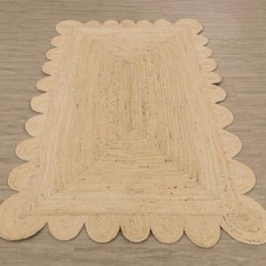 Generic Handwoven Scalloped Jute Area Rug 2x3/3x5/4x6-Braided Jute Runner Rug 2.5x6 ft for Kitchen/Hallway-Natural Farmhouse Scallop Jute Rug 5x7-Reversible Jute Rug 8x10 (Beige, 4' x 6' Feet)