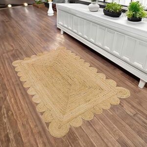 Generic Handwoven Scalloped Jute Area Rug 2x3/3x5/4x6-Braided Jute Runner Rug 2.5x6 ft for Kitchen/Hallway-Natural Farmhouse Scallop Jute Rug 5x7-Reversible Jute Rug 8x10 (Beige, 4' x 6' Feet)