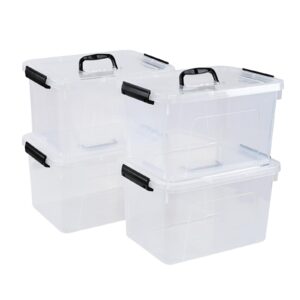 utiao 4-pack 10 l plastic latching storage bin, clear storage box bin with handle