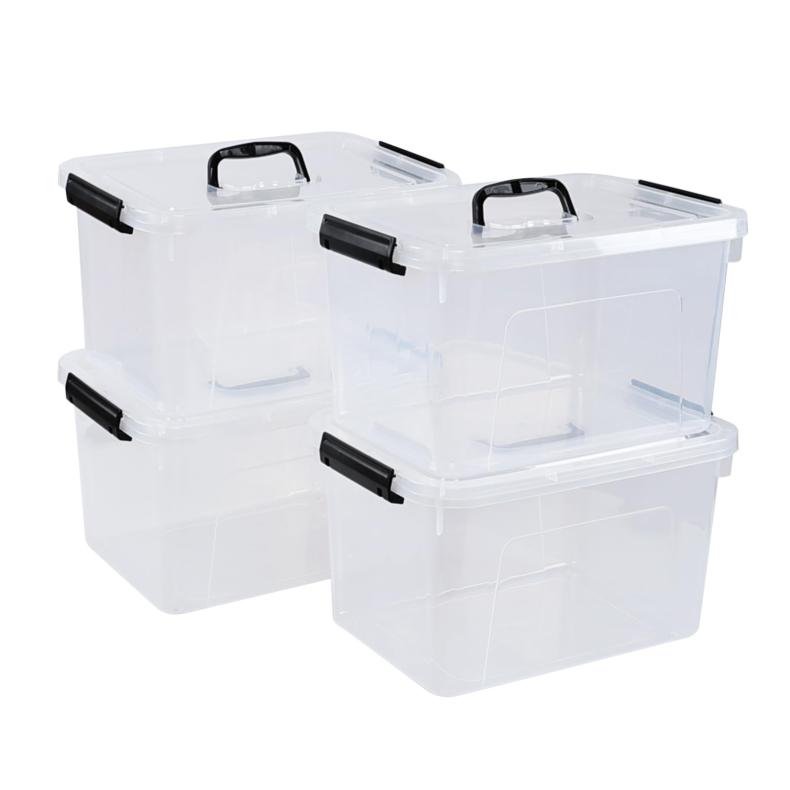 Utiao 4-Pack 10 L Plastic Latching Storage Bin, Clear Storage Box Bin with Handle