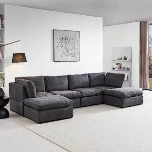 Down Filled Convertible Modular Sectional Sofa with Movable Ottoman Sets, Free Combination U Shaped Oversized Sleeper Corner Couch,Symmetrical Sleeper Sofa&Couches Bed for Living Room Office