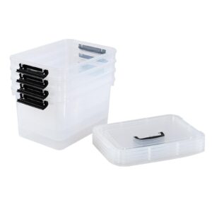 Utiao 4-Pack 10 L Plastic Latching Storage Bin, Clear Storage Box Bin with Handle