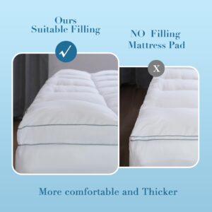 BJKE Mattress Topper Pad Full - Pillow Top Plush Thick Mattress Topper Pad Cover, Mattress Topper 3D Snow Down Alternative Overfilled Plush Mattress Pad with 8-21" Deep Pocket, White