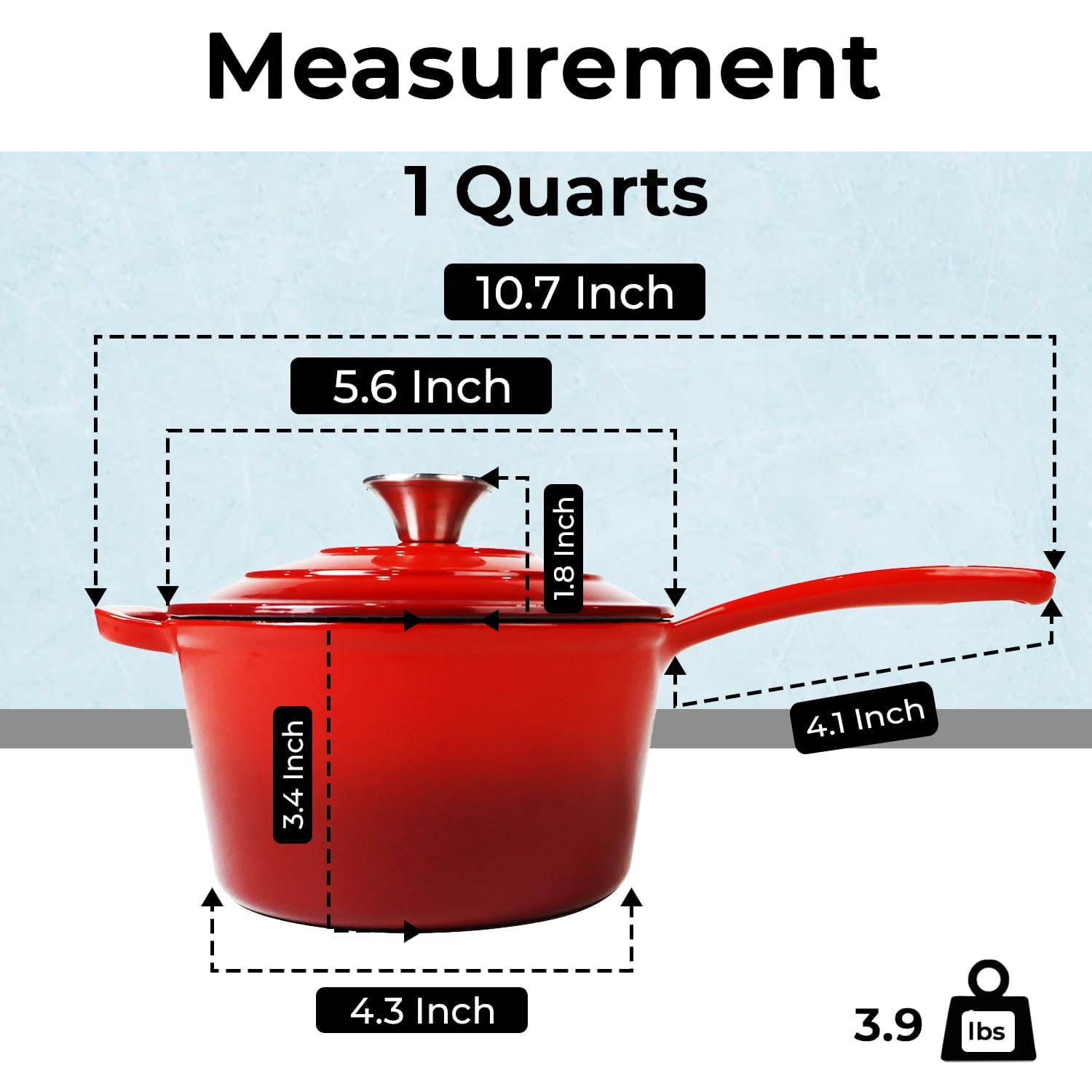 Healthy Choices 8" Small Enameled Cast Iron Skillet & 1 Qt Enameled Cast Iron Saucepan with Lid, Red Enameled Set, Heavy Duty, Indoor and Outdoor Use, Dishwasher Safe, Bake, All Cooktops upto 500°F