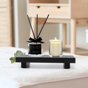 Small Bathroom Counter Organizer Tray Decorative Wood Display Pedestal Stand Kitchen Counter Soap Tray Wooden Risers for Bathroom Sink Accessories Vanity Black Bathroom Decor Dish Soap Holder