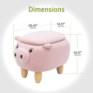 Pearington Pink Pig Ottoman with Storage, Furniture for Living Room, Gameroom, Playroom, Bedroom Décor,Soft Animal-Shaped