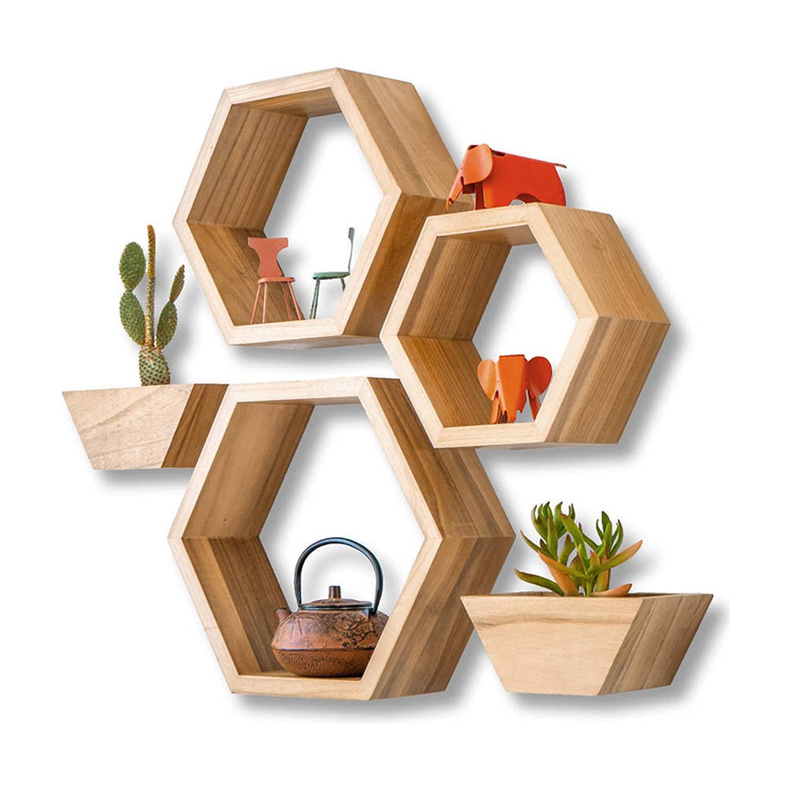 CYYZB Hexagon Floating Shelves,Set of 5 Honeycomb Shelves for Wall,Rustic Brown Wood Farmhouse Storage Home Decor Shelf,Wall Mounted Wooden Hexagonal Shelves for Bedroom Living Room