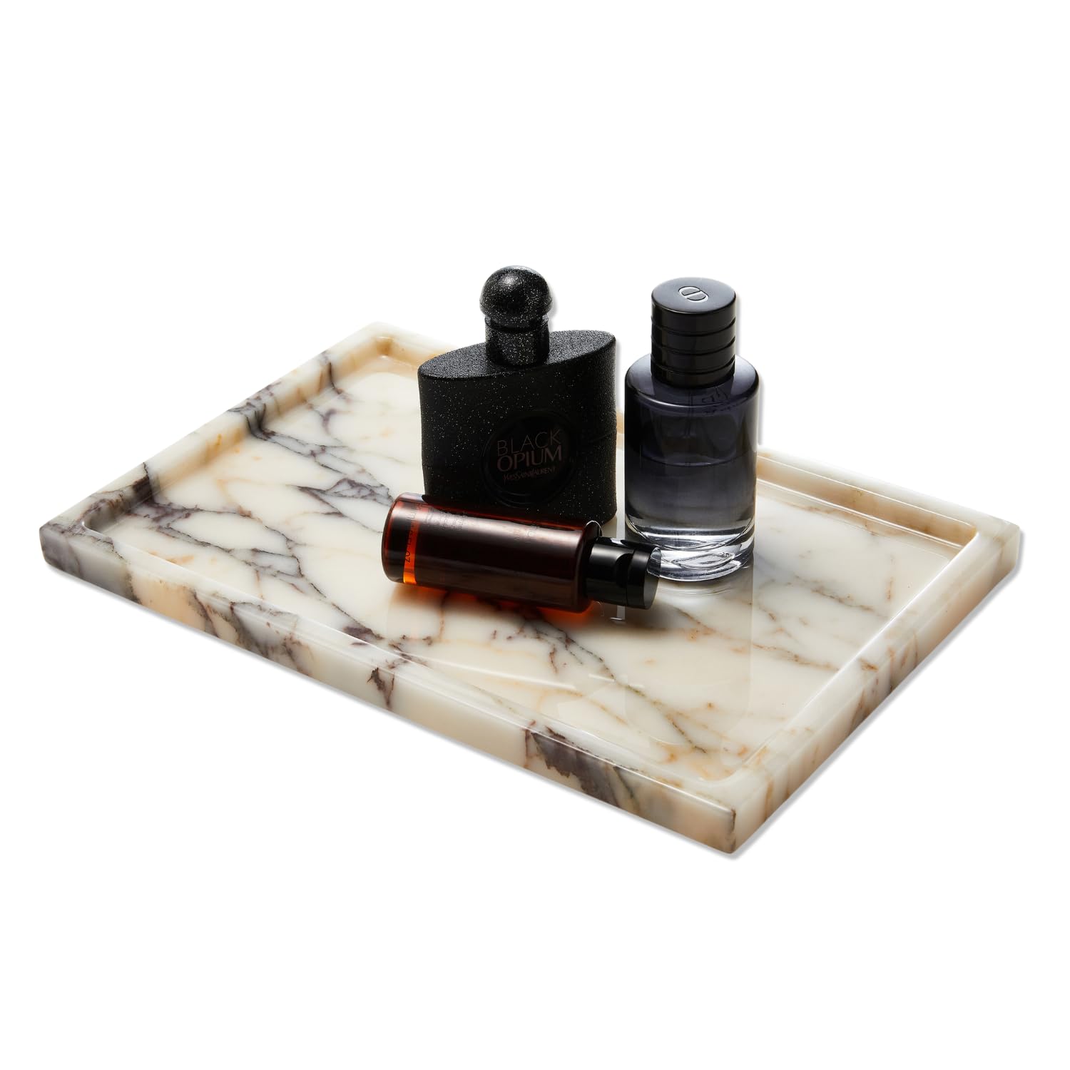 Real Luxurious Natural Marble Tray Genuine Marble Storage Tray for Home Decor Stone Tray for Bathroom/Kitchen/Vanity/Dresser Non-Resin (Engraving Tray-Purple, 300mm*200mm)