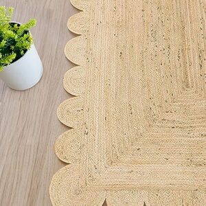 Generic Handwoven Scalloped Jute Area Rug 2x3/3x5/4x6-Braided Jute Runner Rug 2.5x6 ft for Kitchen/Hallway-Natural Farmhouse Scallop Jute Rug 5x7-Reversible Jute Rug 8x10 (Beige, 4' x 6' Feet)