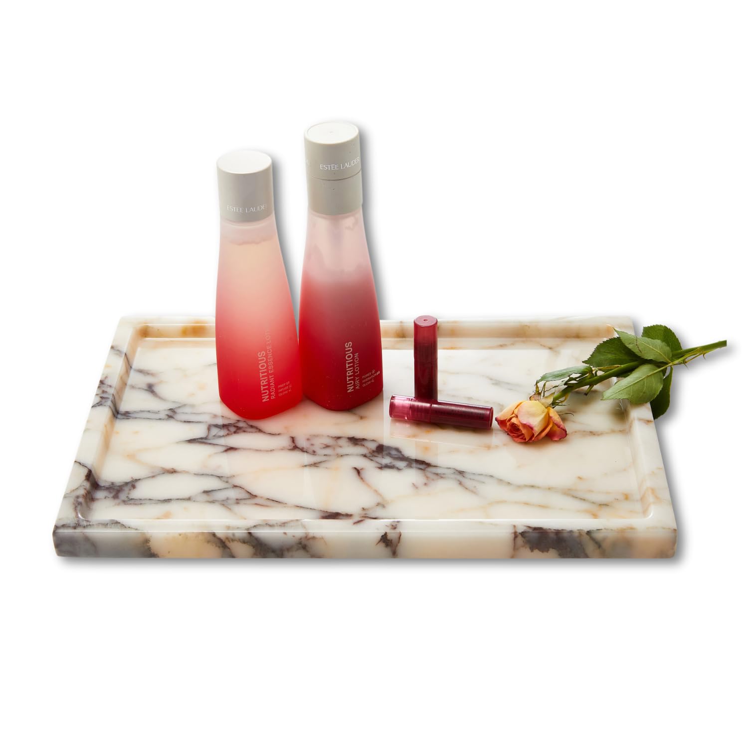 Real Luxurious Natural Marble Tray Genuine Marble Storage Tray for Home Decor Stone Tray for Bathroom/Kitchen/Vanity/Dresser Non-Resin (Engraving Tray-Purple, 300mm*200mm)