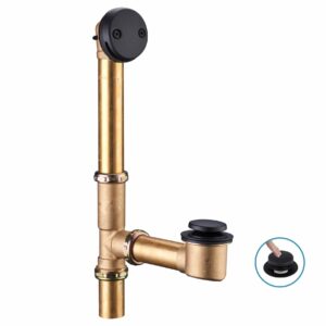 black tubular tub drain kit 1-1/2" brass pipe with tip-toe bathtub drain stopper, touch-toe bath plug waste and overflow, welsan assembly replacement set(matte black)