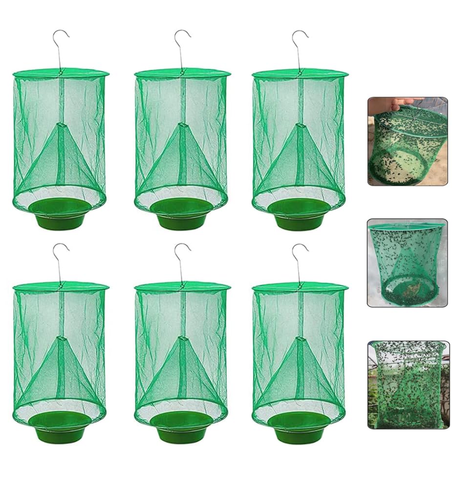 6 Pack Ranch Fly Trap, 2024 New Hanging Fly Catcher, The Most Effective Trap Ever Made with Pots, Cage Catcher for Indoor and Outdoor, Family Farms, Park, Restaurants