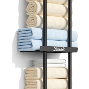 Towel Racks for Bathroom - Bathroom Towel Storage Rack Wall Mounted, Black Wall Towel Holder for Rolled Towels