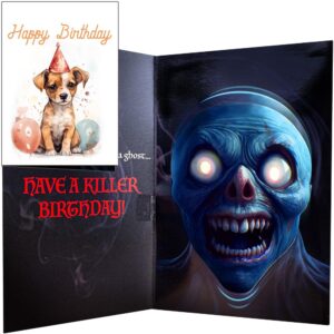 joyadora scary prank birthday card - pop up card with scary horror sound when opened - jump scare for all ages